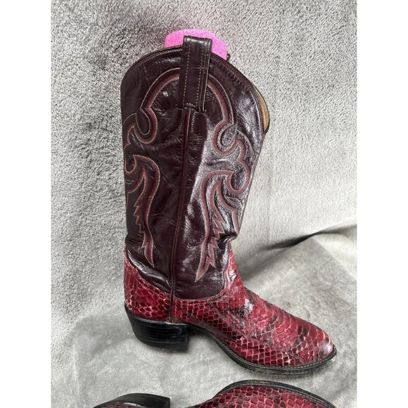 Vtg Tony Lama Gold Label Mens 7 EE Red Python Snakeskin Cowboy Boots Western - Picture 7 of 14